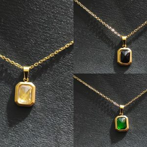 Emerald Cut Crystal Pendant Necklace