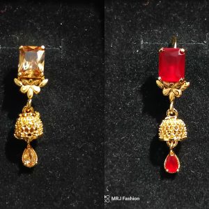 Gold-Tone Jhumka Earrings with Gemstone Stud