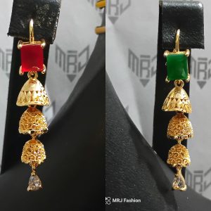 Chinese Jhumki Earrings with Square Tablet Stone